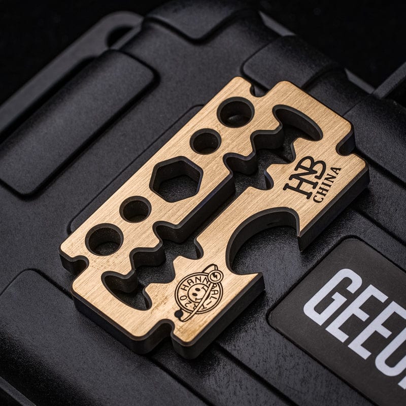 Multi Tool EDC – GEEOne Hannibal Razor 2.0 | Brass Copper Titanium Bottle Opener Wrench Pry Bar