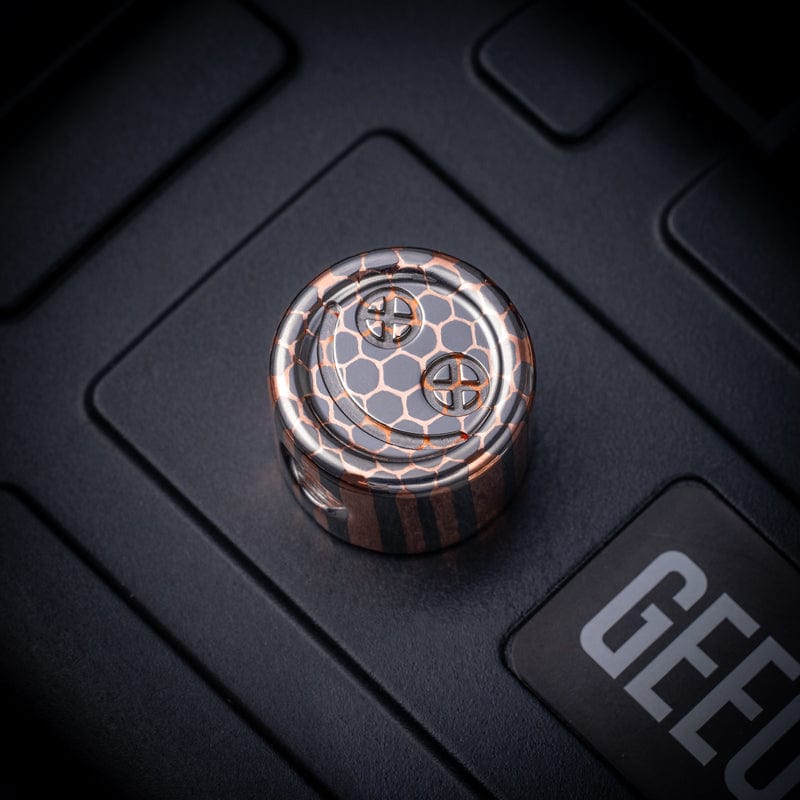 EDC Lanyard Bead – Bad Guy Smile | Titanium Zirconium Damascus Mokuti Super Conductor