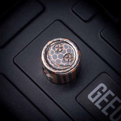 EDC Lanyard Bead – Bad Guy Smile | Titanium Zirconium Damascus Mokuti Super Conductor