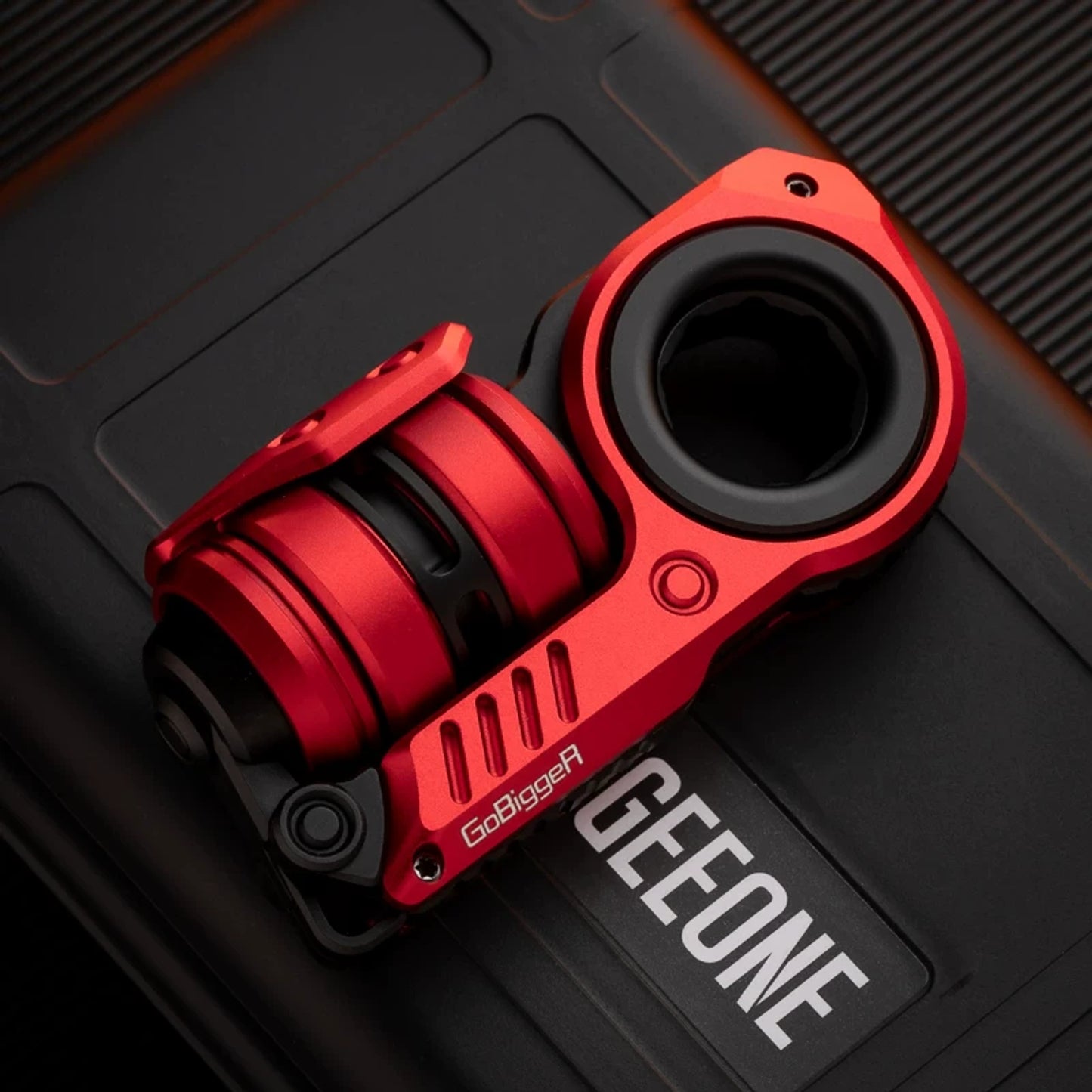 Red and black GoBiggeR Aurora metal EDC fidget toy variant
