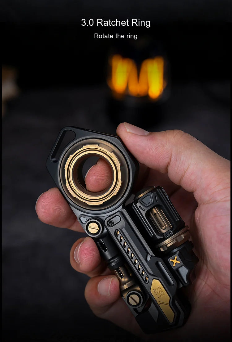 A hand rotating the ring on a regular 3.0 Time Knight toy