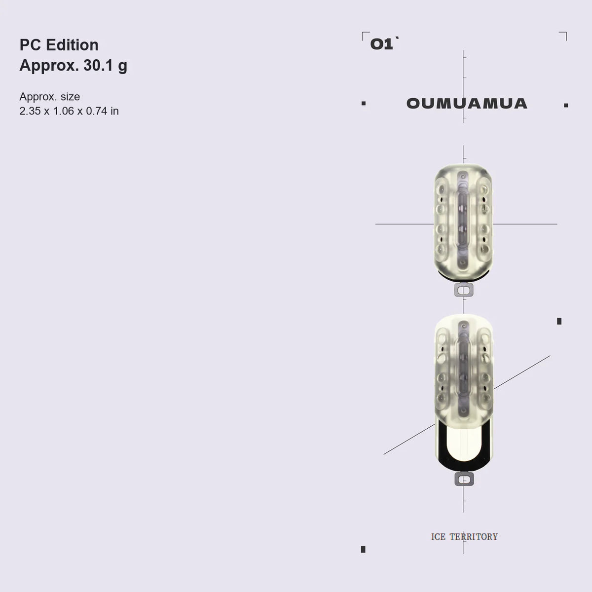 PC Ice Territory Oumuamua dimension and weight illustration