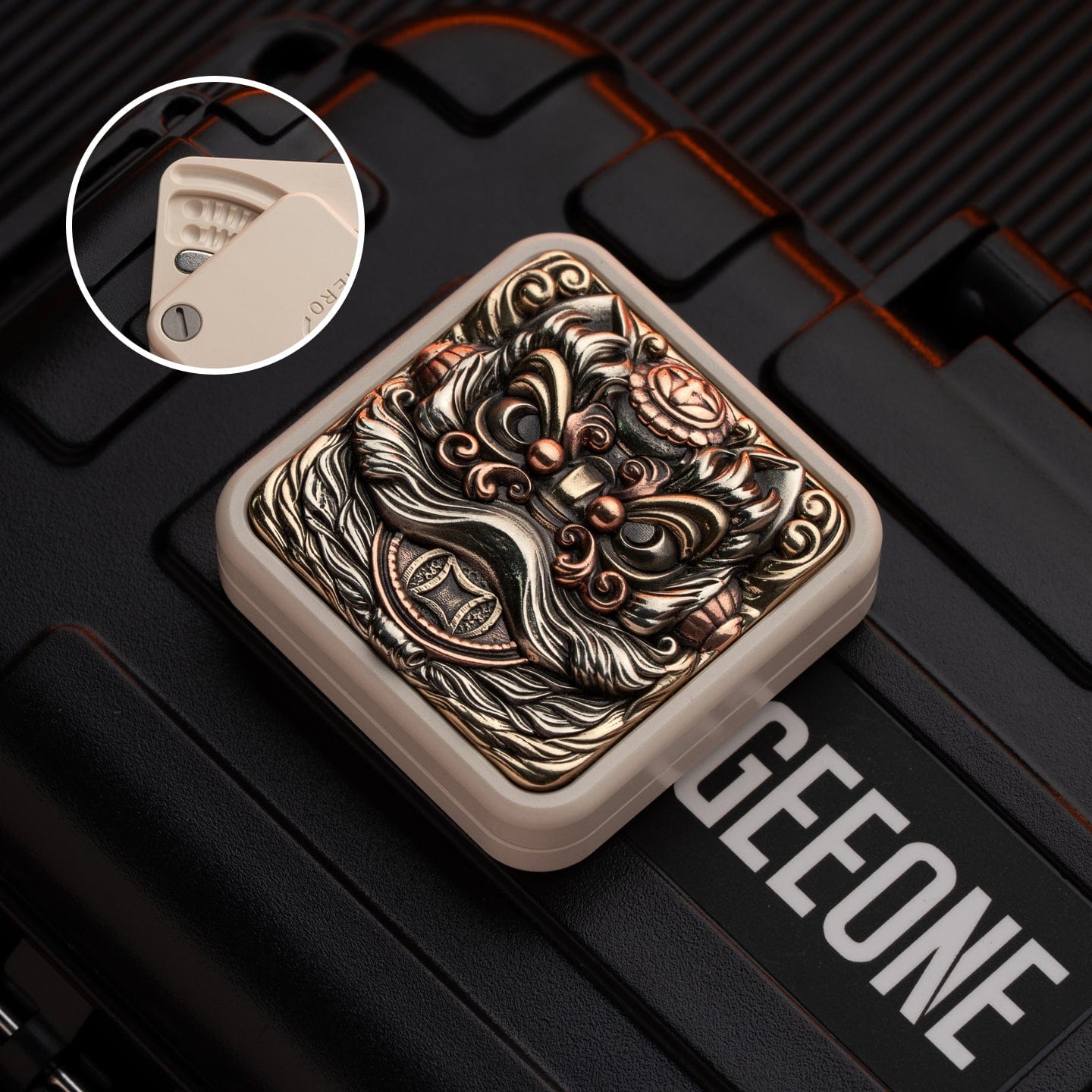 Fidget Slider EDC – LAUTIE Square Slider | Zirconium Titanium PEEK Mother of Pearl Push Slider