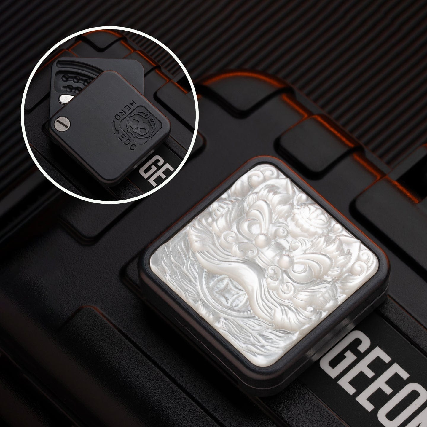 Fidget Slider EDC – LAUTIE Square Slider | Zirconium Titanium PEEK Mother of Pearl Push Slider