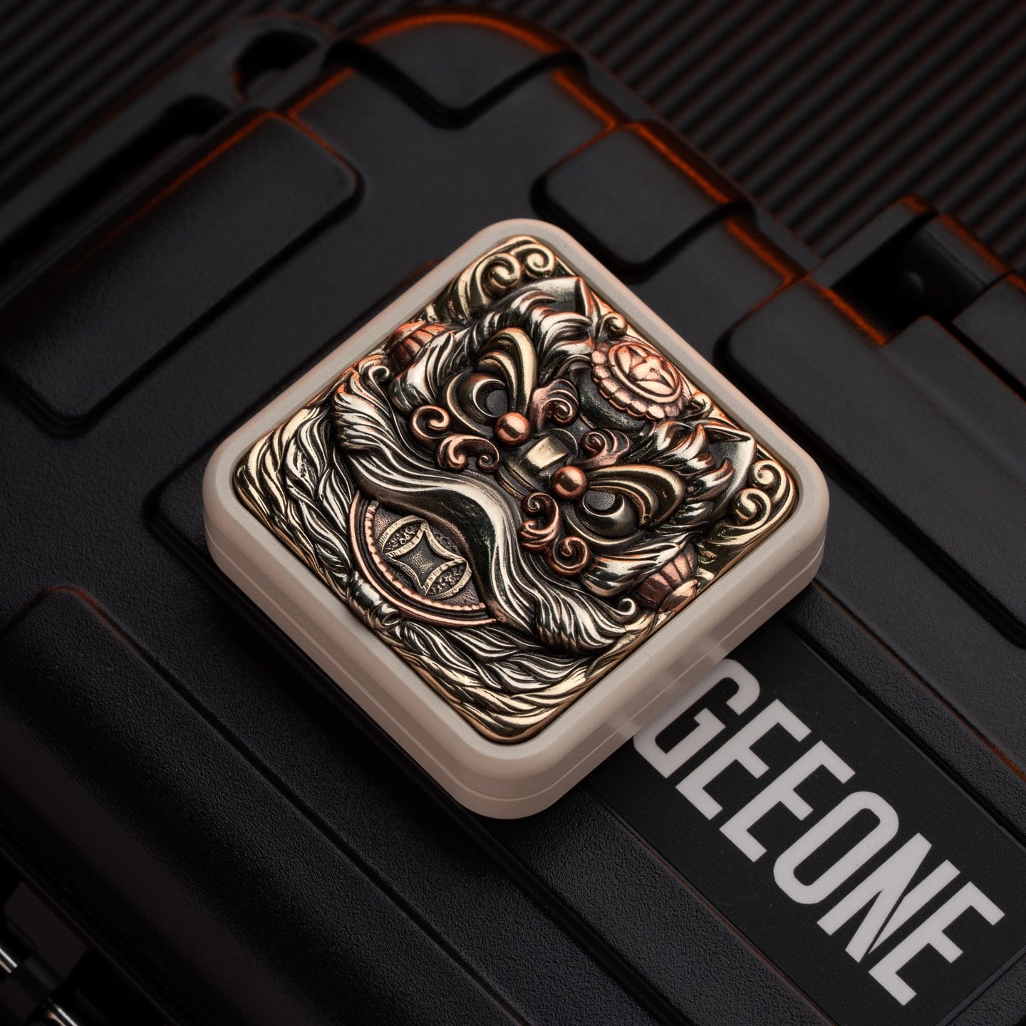 Fidget Slider EDC – LAUTIE Square Slider | Zirconium Titanium PEEK Mother of Pearl Push Slider