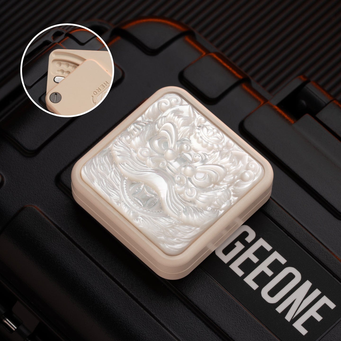 Fidget Slider EDC – LAUTIE Square Slider | Zirconium Titanium PEEK Mother of Pearl Push Slider