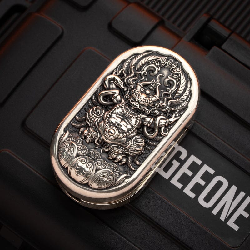Fidget Slider EDC – Magic Art Roc Slider | Titanium Brass Cupronickel Engraved Push Slider