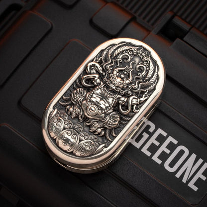 Fidget Slider EDC – Magic Art Roc Slider | Titanium Brass Cupronickel Engraved Push Slider