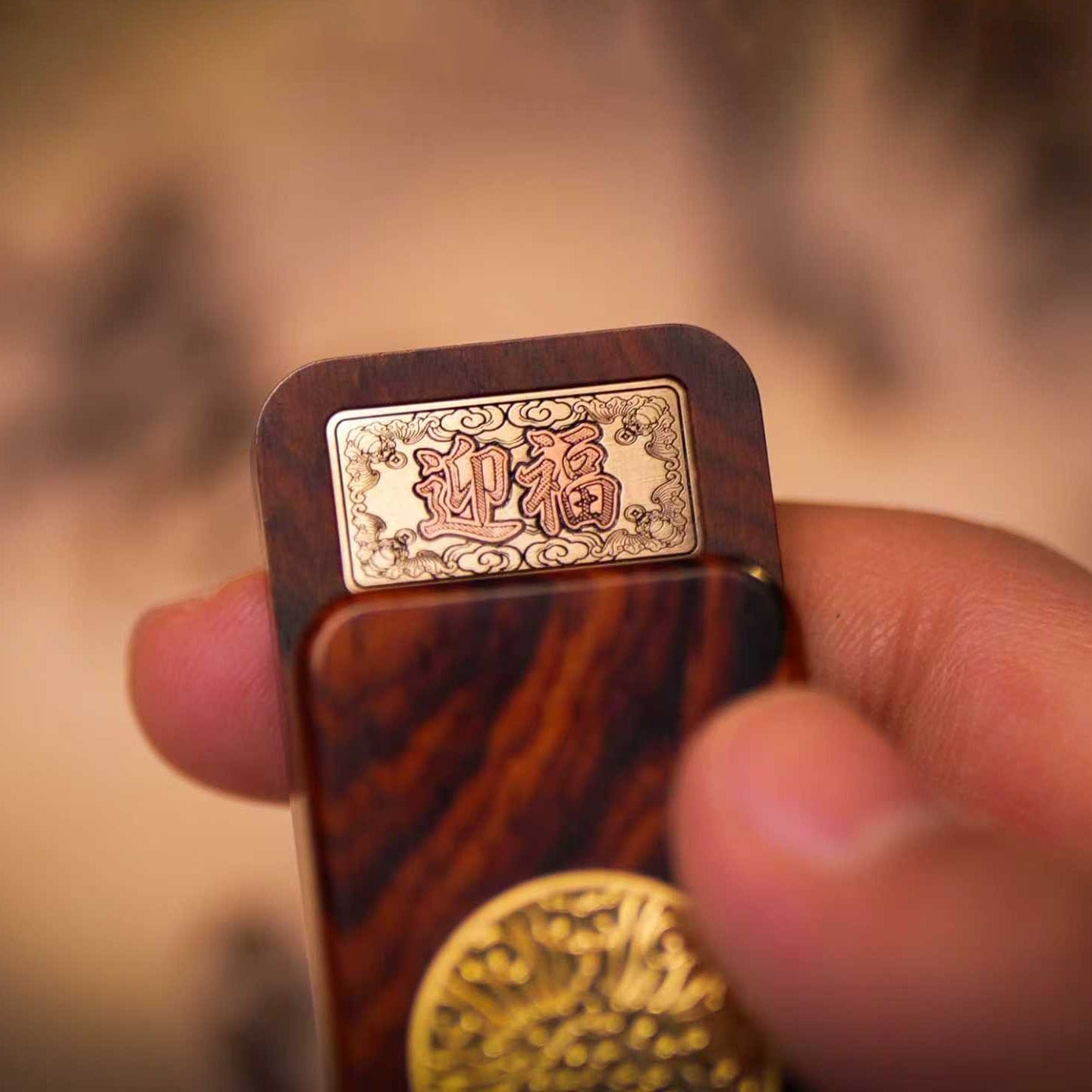 EDC Desk Accessory – JIN MU EDC Paperweight | Cocobolo Wood Golden-threaded Nanmu