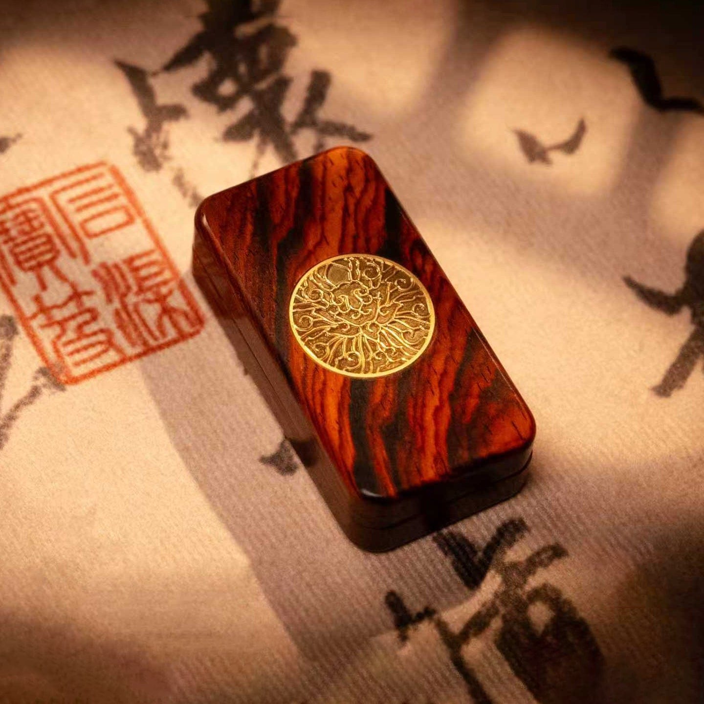 EDC Desk Accessory – JIN MU EDC Paperweight | Cocobolo Wood Golden-threaded Nanmu
