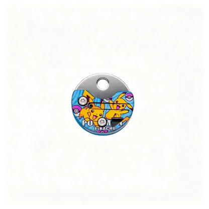 Coin-Shaped Titanium Keychain Knife: round yellow character artwork handle folded (gallery view 06).