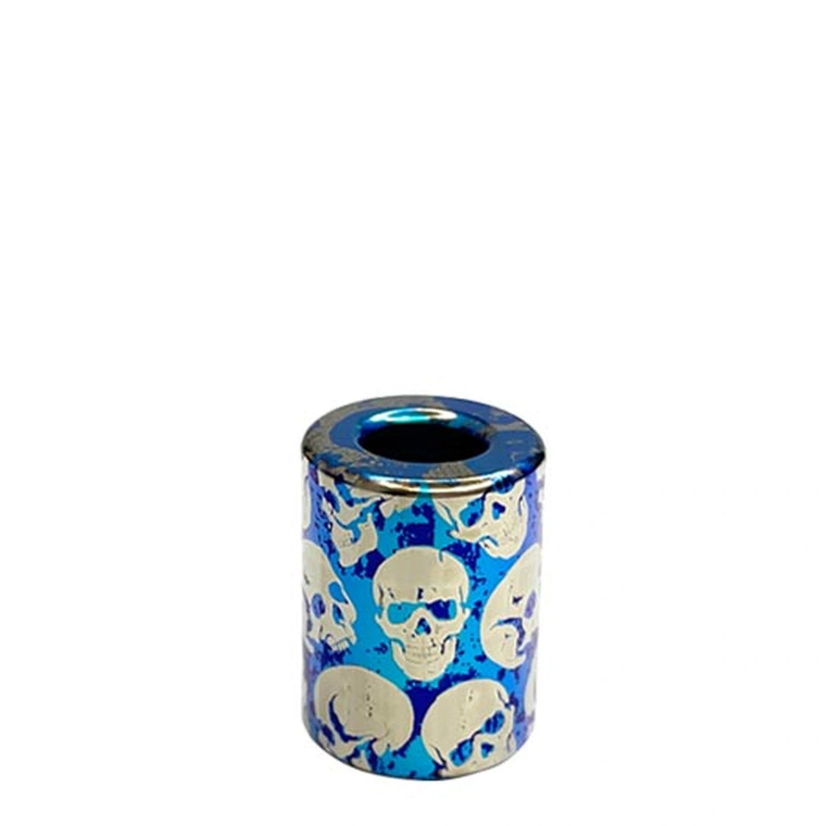 Green & Blue Skull Titanium Lanyard Beads: blue large round skull bead on white (gallery view 09).