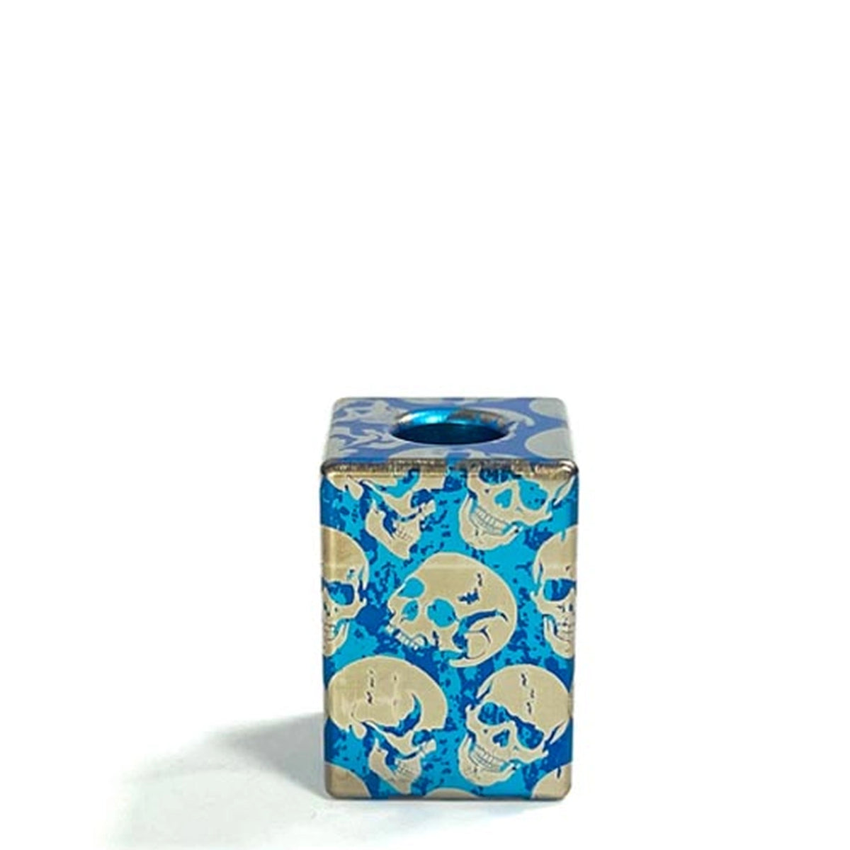 Green & Blue Skull Titanium Lanyard Beads: blue large square skull bead on white (gallery view 13).