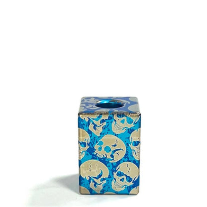 Green & Blue Skull Titanium Lanyard Beads: blue large square skull bead on white (gallery view 13).