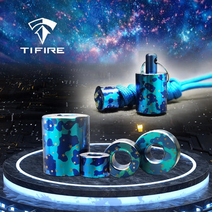 Starry Sky Titanium Lanyard Bead: blue patterned bead shapes displayed with cord examples (gallery view 01).