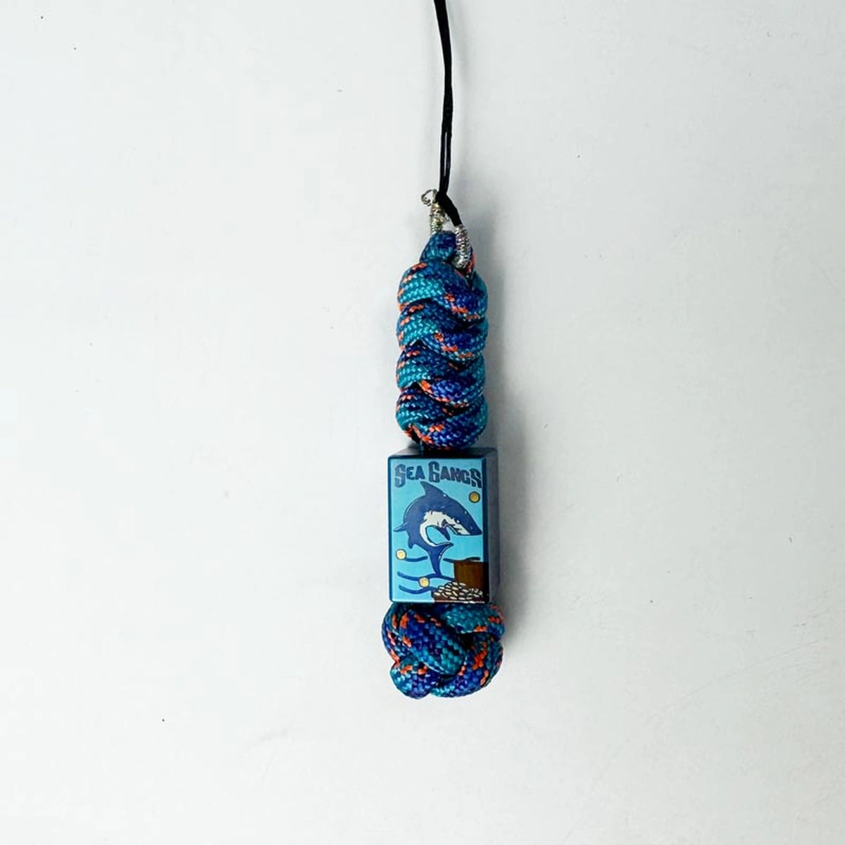 Sea Shark Titanium Lanyard Bead: blue shark bead on multicolor woven cord (gallery view 08).