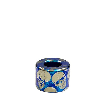 Green & Blue Skull Titanium Lanyard Beads: blue small round skull bead on white (gallery view 07).
