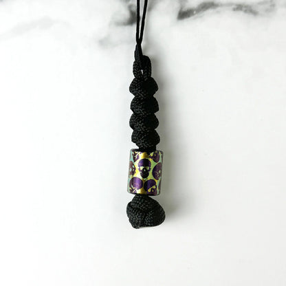 Green & Blue Skull Titanium Lanyard Beads: green round bead on plain black cord (gallery view 17).