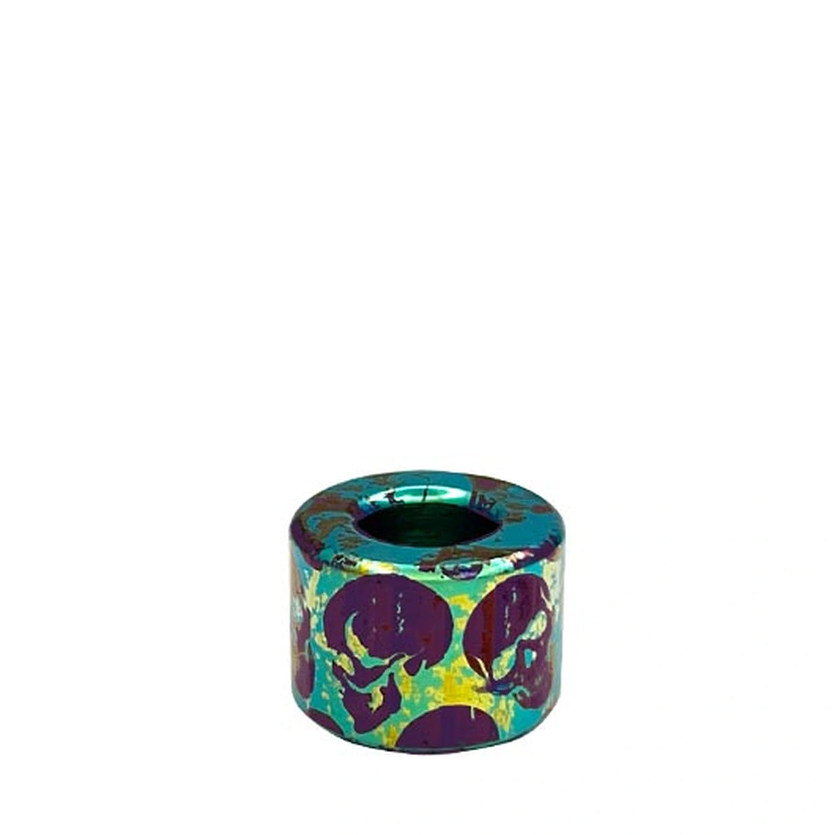 Green & Blue Skull Titanium Lanyard Beads: green small round skull bead on white (gallery view 06).