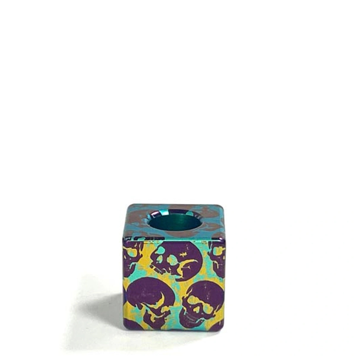 Green & Blue Skull Titanium Lanyard Beads: green small square skull bead on white (gallery view 10).