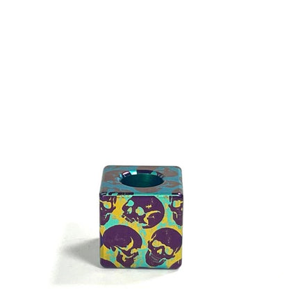 Green & Blue Skull Titanium Lanyard Beads: green small square skull bead on white (gallery view 10).