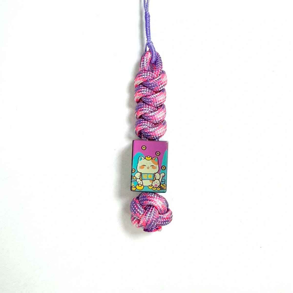 Lucky Cat Titanium Lanyard Beads: large bead on pink woven cord (gallery view 09).