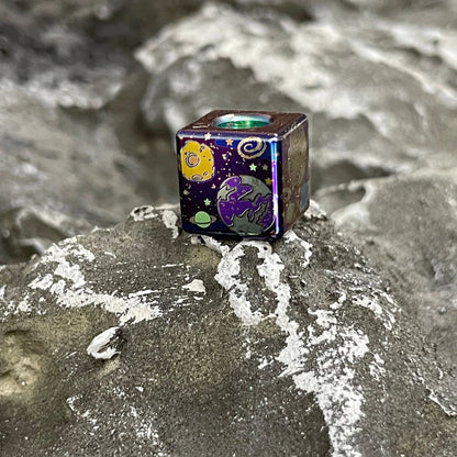 Planet Artwork Titanium Lanyard Beads: large square astronaut artwork bead on stone (gallery view 03).