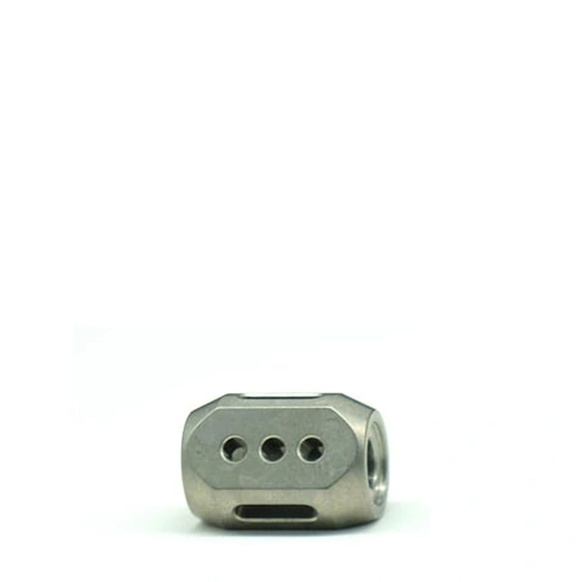 Nine-Star TC4 Titanium Lanyard Bead: moonlight silver faceted bead on white (gallery view 10).