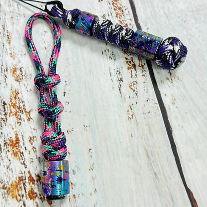 Classic Splatter Titanium Lanyard Beads: pink and purple braided bead lanyards compared (gallery view 02).
