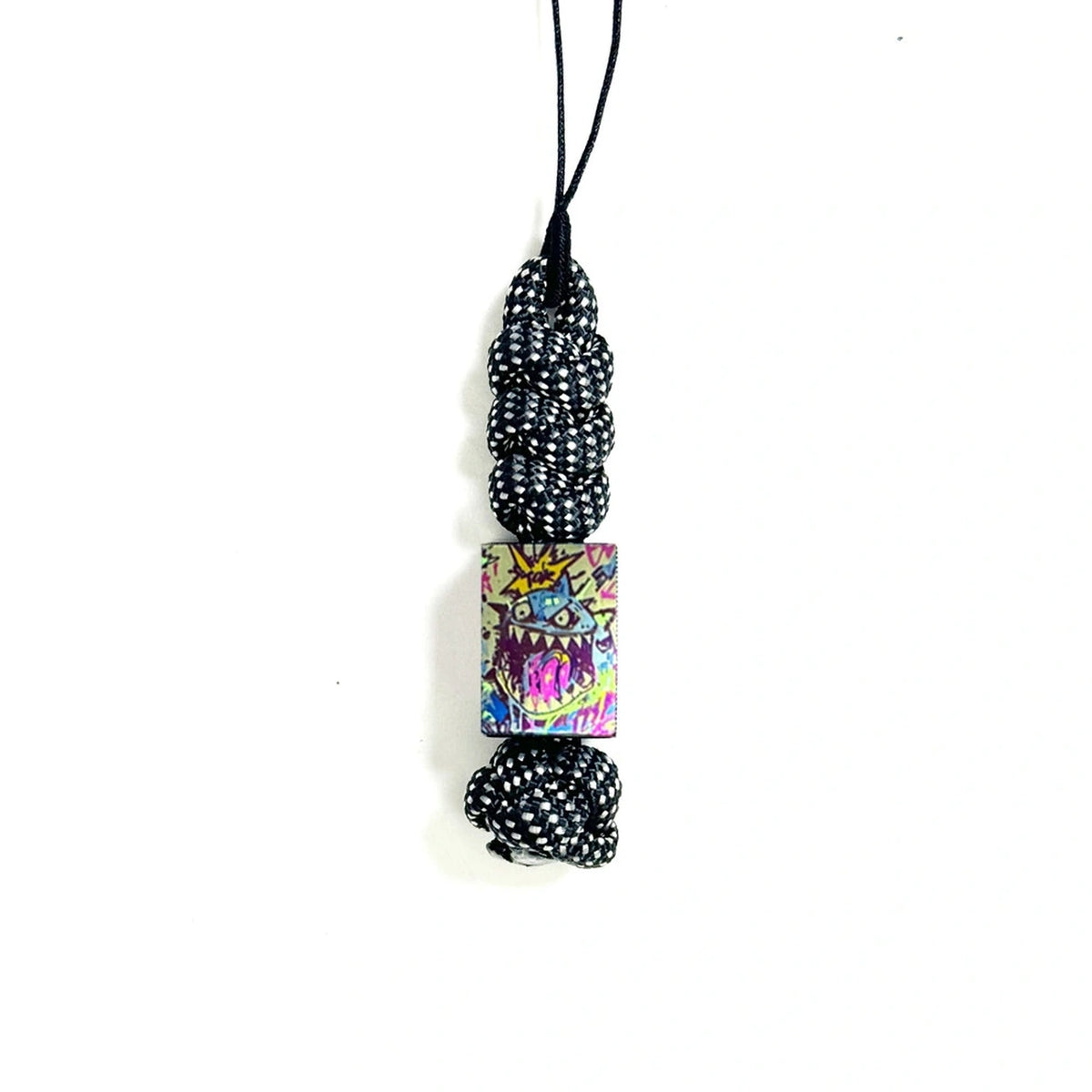 Crazy Shark Titanium Lanyard Beads: single shark bead on black braided cord (gallery view 05).