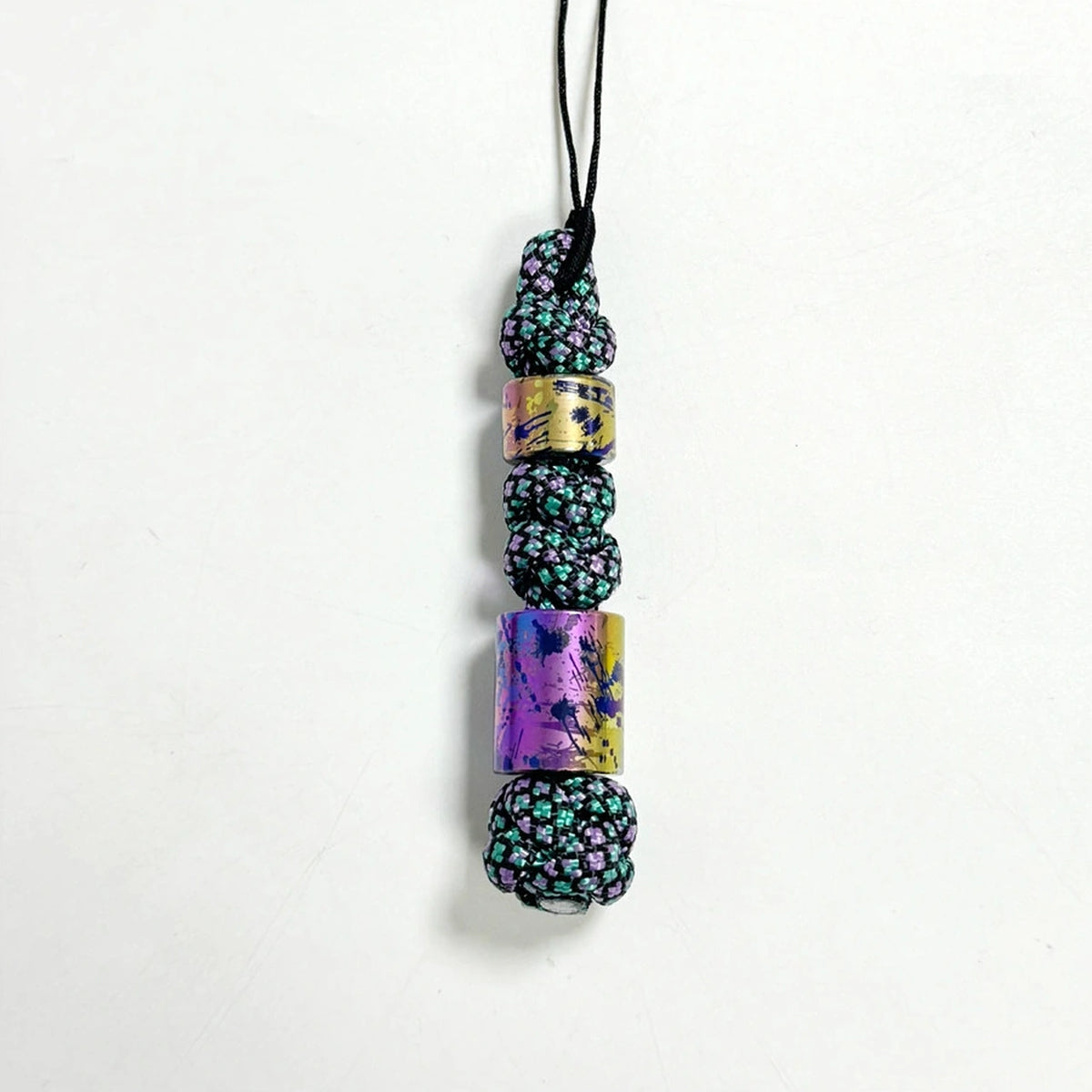 Classic Splatter Titanium Lanyard Beads: small and large round beads on dark cord (gallery view 14).