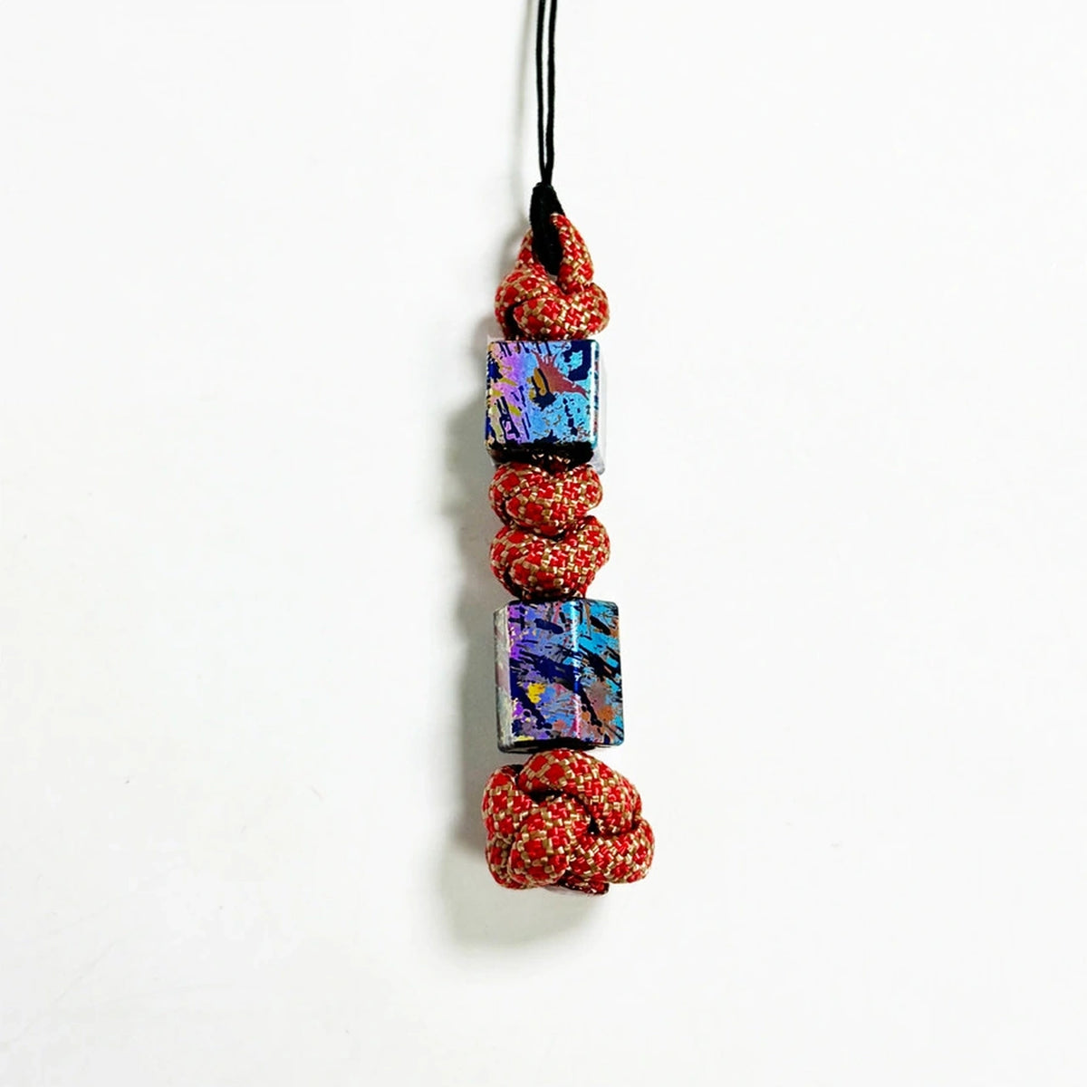 Classic Splatter Titanium Lanyard Beads: small round and hexagonal beads on red cord (gallery view 15).