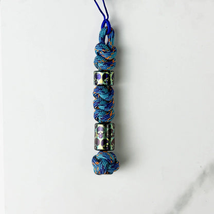 Green & Blue Skull Titanium Lanyard Beads: two green round beads on blue cord (gallery view 22).