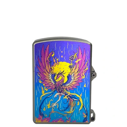 Titanium Wick Lighter: bird artwork on a blue purple background face (gallery view 08).