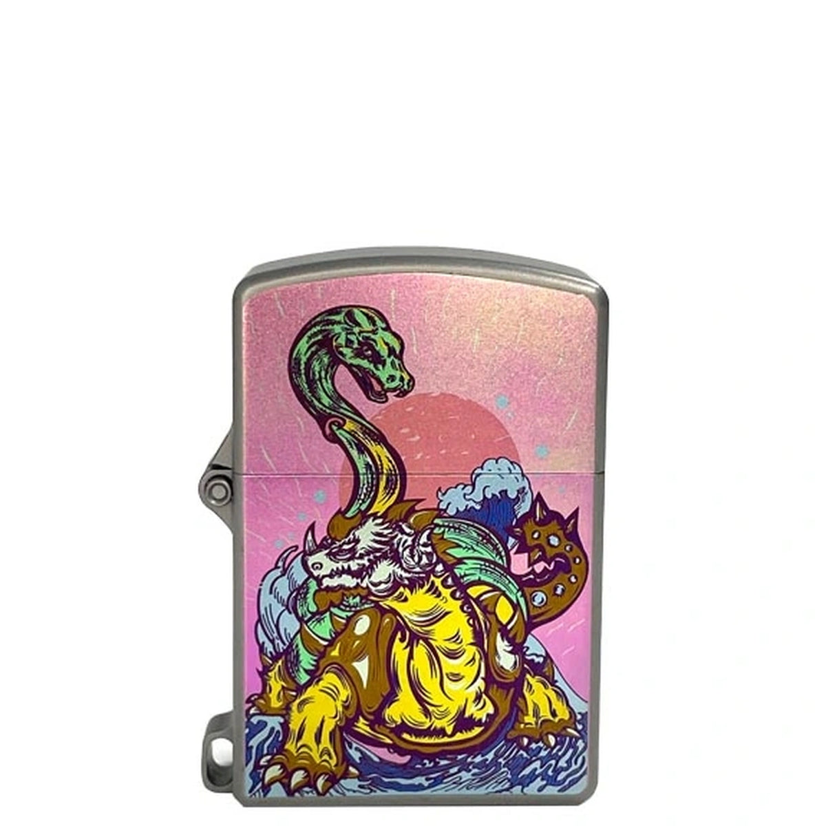 Titanium Wick Lighter: tortoise and snake artwork on a pink background face (gallery view 09).