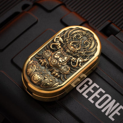 Fidget Slider EDC – Magic Art Roc Slider | Titanium Brass Cupronickel Engraved Push Slider