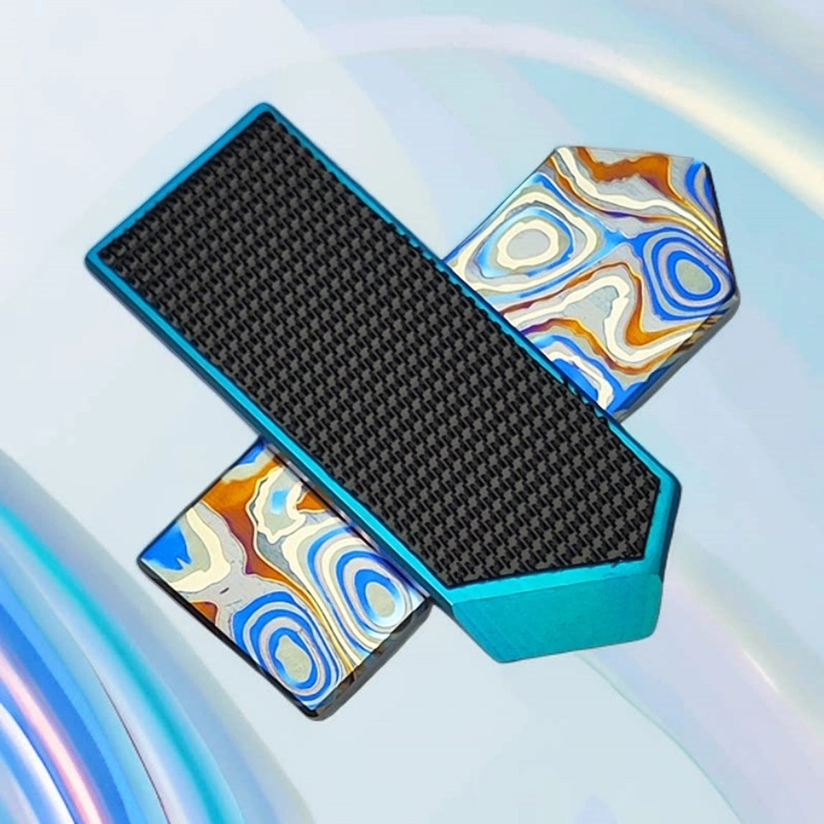 Patterned Titanium Morale Patch: black hook-and-loop backing and patterned faces (gallery view 01).