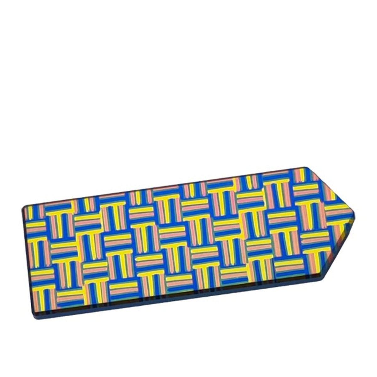 Patterned Titanium Morale Patch: blue gold woven-look patch angled close-up (gallery view 09).