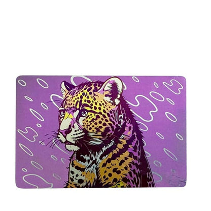 Illustrated Titanium Morale Patch: leopard artwork on purple background (gallery view 06).