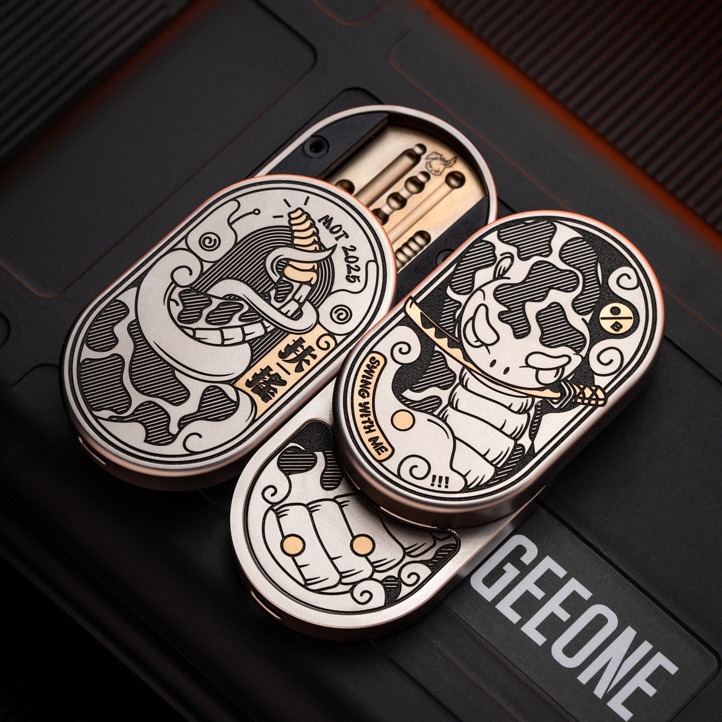Mechanical Slider – MOT Groove | Titanium Zirconium Dragon EDC Push Slider