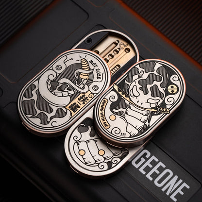 Mechanical Slider – MOT Groove | Titanium Zirconium Dragon EDC Push Slider