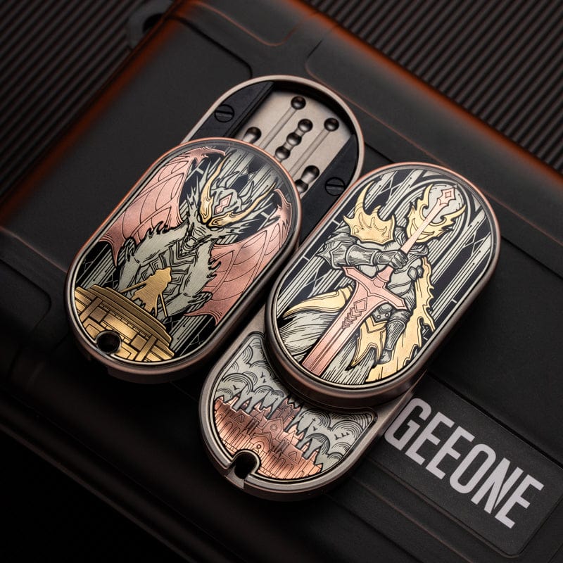 Mechanical Slider – MOT Groove | Titanium Zirconium Dragon EDC Push Slider