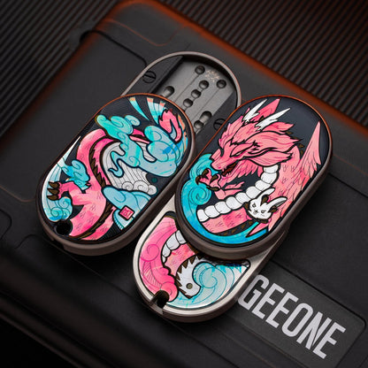 Mechanical Slider – MOT Groove | Titanium Zirconium Dragon EDC Push Slider