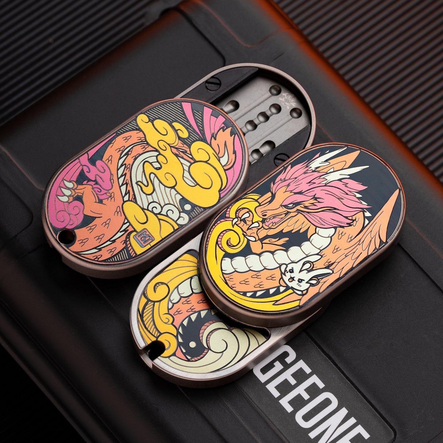 Mechanical Slider – MOT Groove | Titanium Zirconium Dragon EDC Push Slider