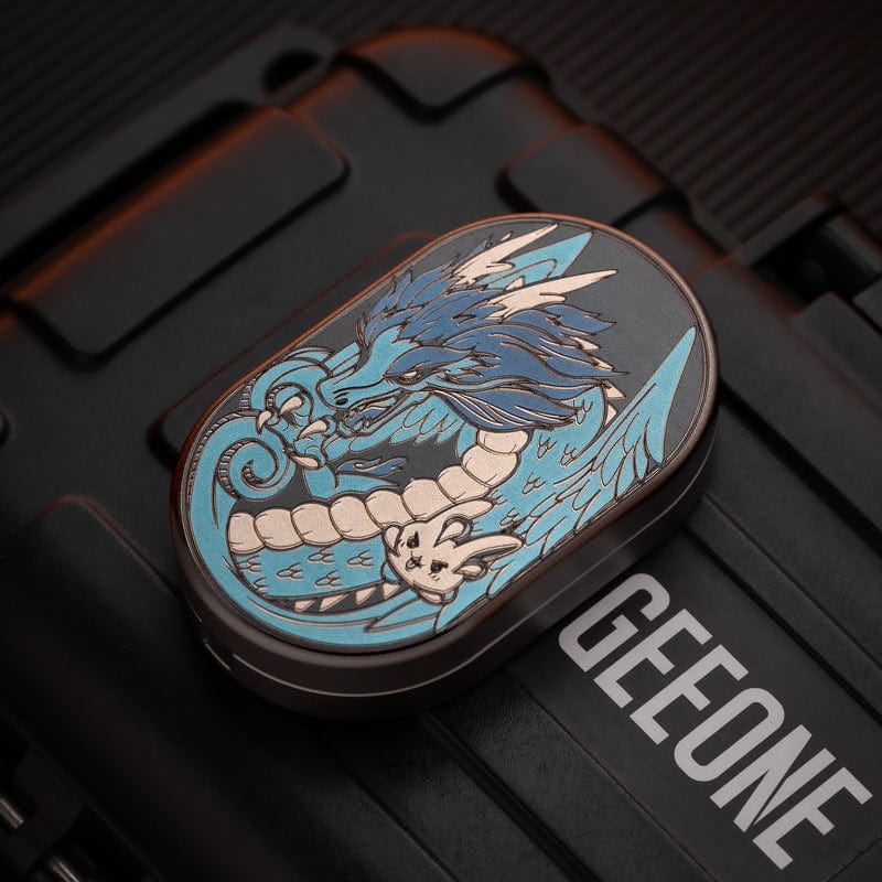 Mechanical Slider – MOT Groove | Titanium Zirconium Dragon EDC Push Slider