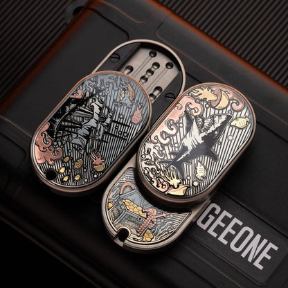 Mechanical Slider – MOT Groove | Titanium Zirconium Dragon EDC Push Slider