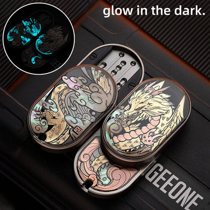 Mechanical Slider – MOT Groove | Titanium Zirconium Dragon EDC Push Slider