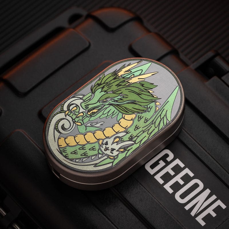 Mechanical Slider – MOT Groove | Titanium Zirconium Dragon EDC Push Slider