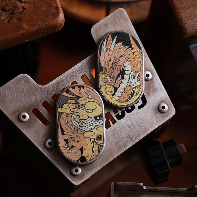 Mechanical Slider – MOT Groove | Titanium Zirconium Dragon EDC Push Slider