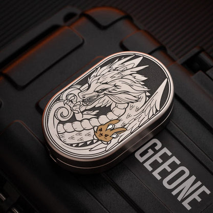 Mechanical Slider – MOT Groove | Titanium Zirconium Dragon EDC Push Slider